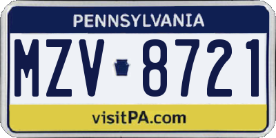 PA license plate MZV8721
