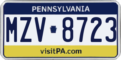 PA license plate MZV8723
