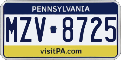PA license plate MZV8725
