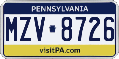 PA license plate MZV8726