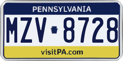 PA license plate MZV8728
