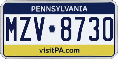 PA license plate MZV8730