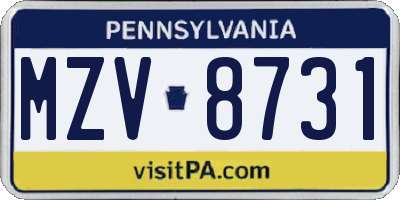 PA license plate MZV8731
