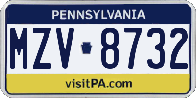 PA license plate MZV8732