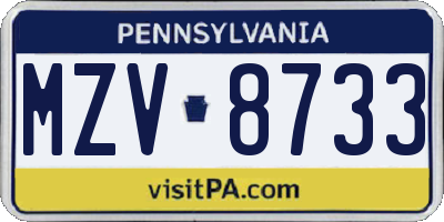 PA license plate MZV8733