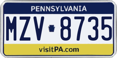 PA license plate MZV8735