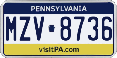 PA license plate MZV8736
