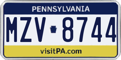 PA license plate MZV8744