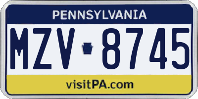 PA license plate MZV8745