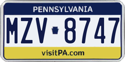 PA license plate MZV8747