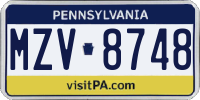 PA license plate MZV8748