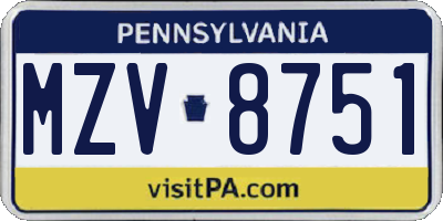 PA license plate MZV8751
