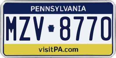 PA license plate MZV8770