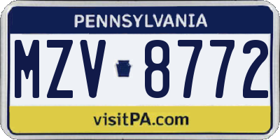 PA license plate MZV8772