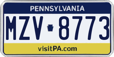 PA license plate MZV8773