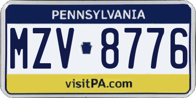 PA license plate MZV8776
