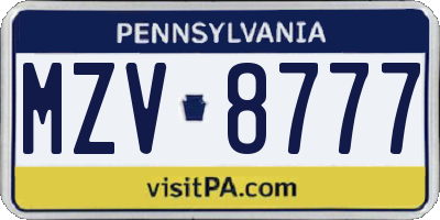 PA license plate MZV8777