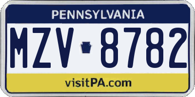 PA license plate MZV8782