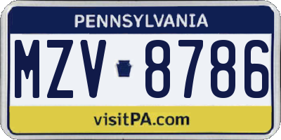 PA license plate MZV8786
