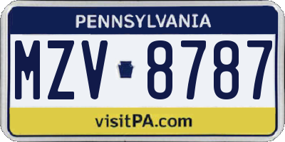 PA license plate MZV8787