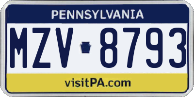 PA license plate MZV8793