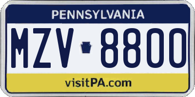 PA license plate MZV8800
