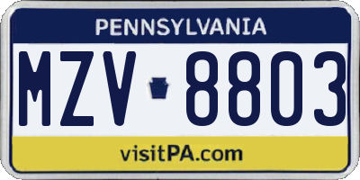 PA license plate MZV8803