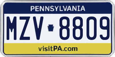 PA license plate MZV8809