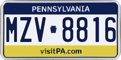 PA license plate MZV8816