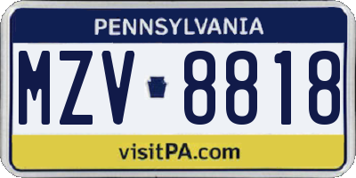 PA license plate MZV8818