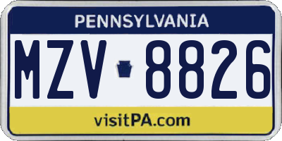 PA license plate MZV8826