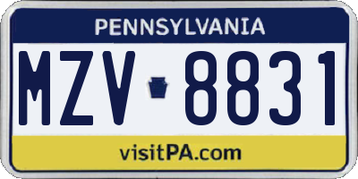 PA license plate MZV8831