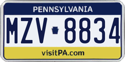PA license plate MZV8834