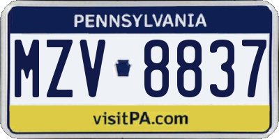 PA license plate MZV8837
