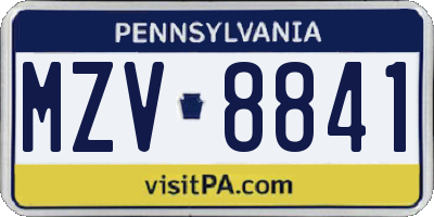 PA license plate MZV8841