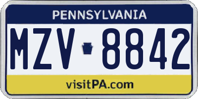PA license plate MZV8842