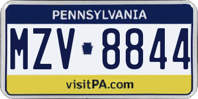 PA license plate MZV8844