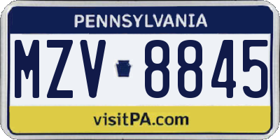 PA license plate MZV8845