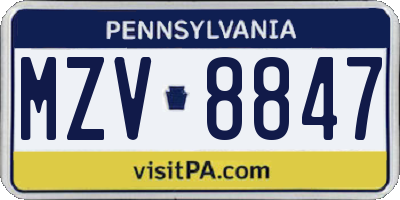 PA license plate MZV8847