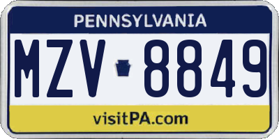 PA license plate MZV8849