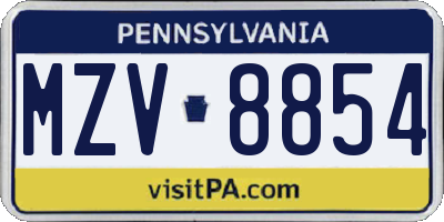 PA license plate MZV8854