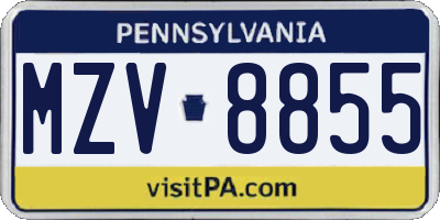 PA license plate MZV8855