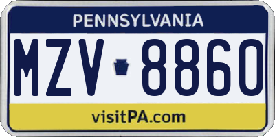 PA license plate MZV8860