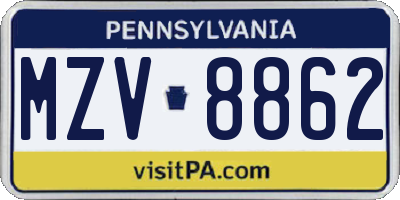 PA license plate MZV8862