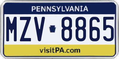 PA license plate MZV8865