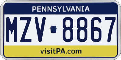 PA license plate MZV8867