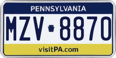 PA license plate MZV8870