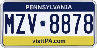 PA license plate MZV8878