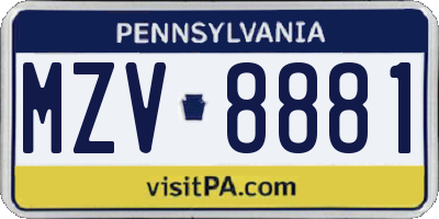 PA license plate MZV8881
