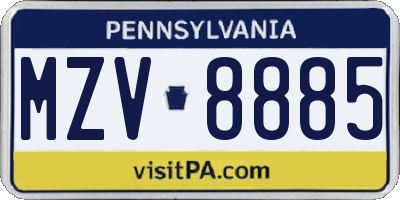 PA license plate MZV8885